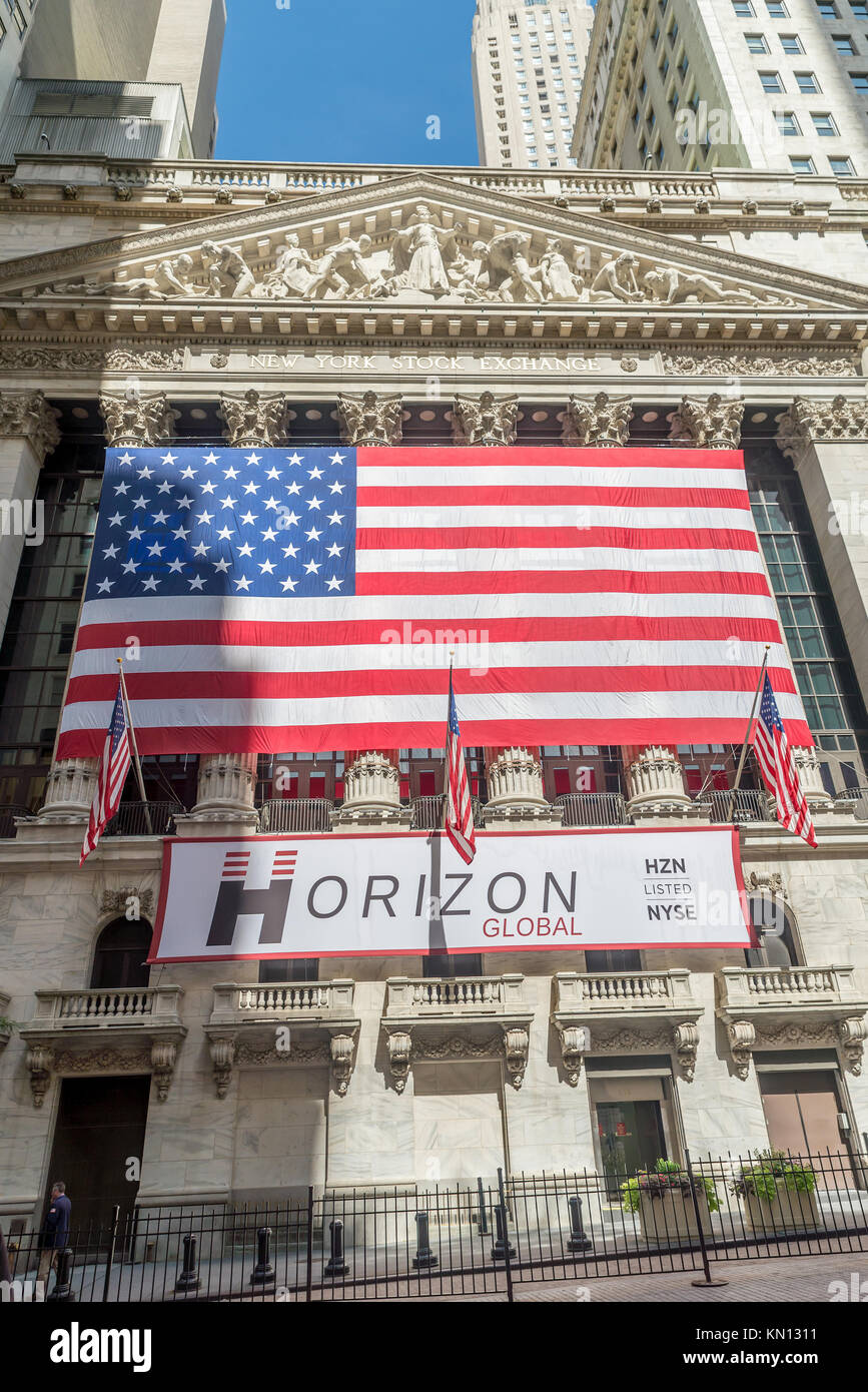 NEW YORK CITY - JULY 10: Facade of New York Stock Exchange on July 10, 2015 in NYC. New York Stock Exchange is the largest stock exchange in the world Stock Photo