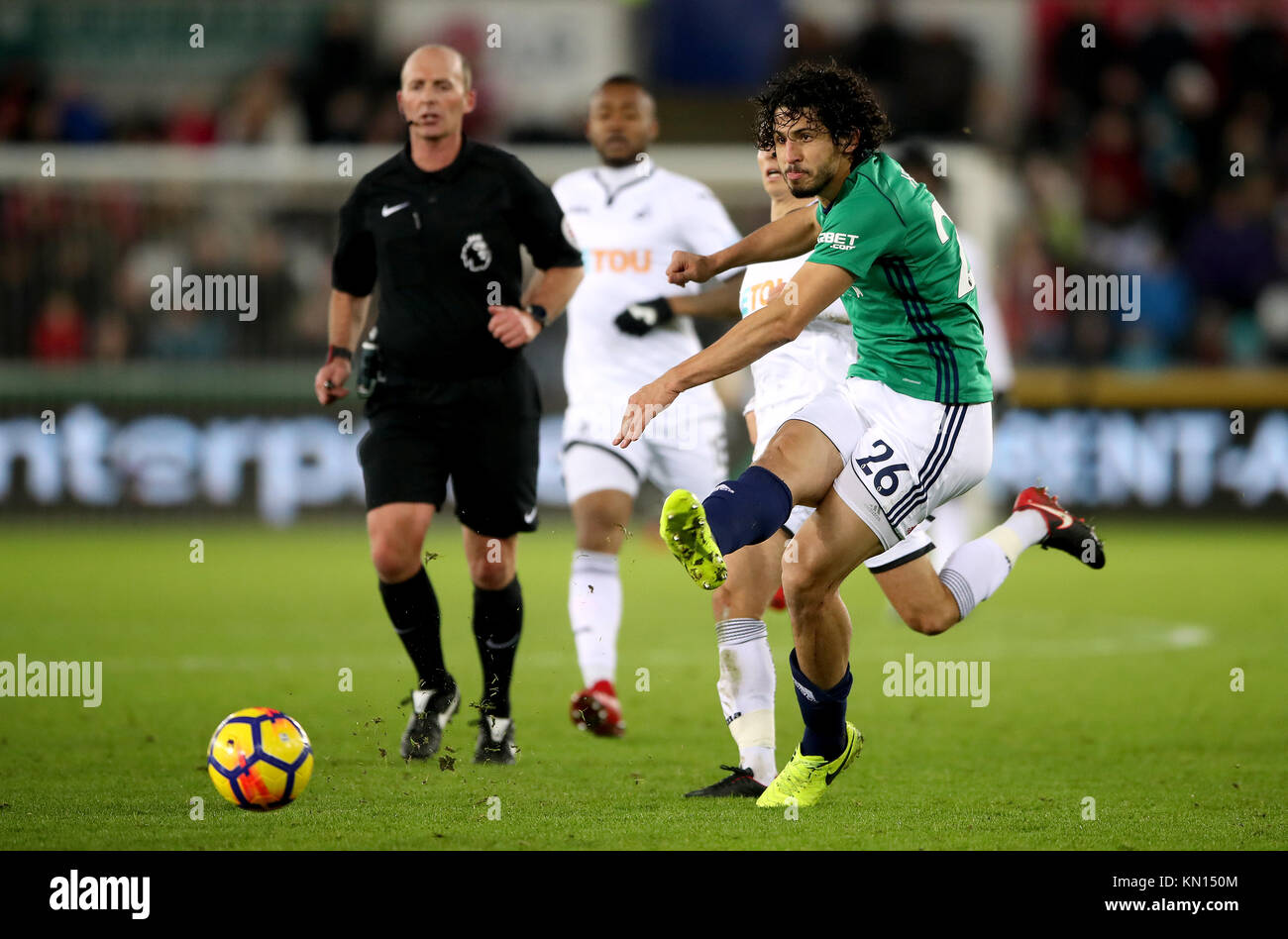 West Bromwich Albion's Ahmed Hegazy in action during the Premier League match at the Liberty Stadium, Swansea. Stock Photo