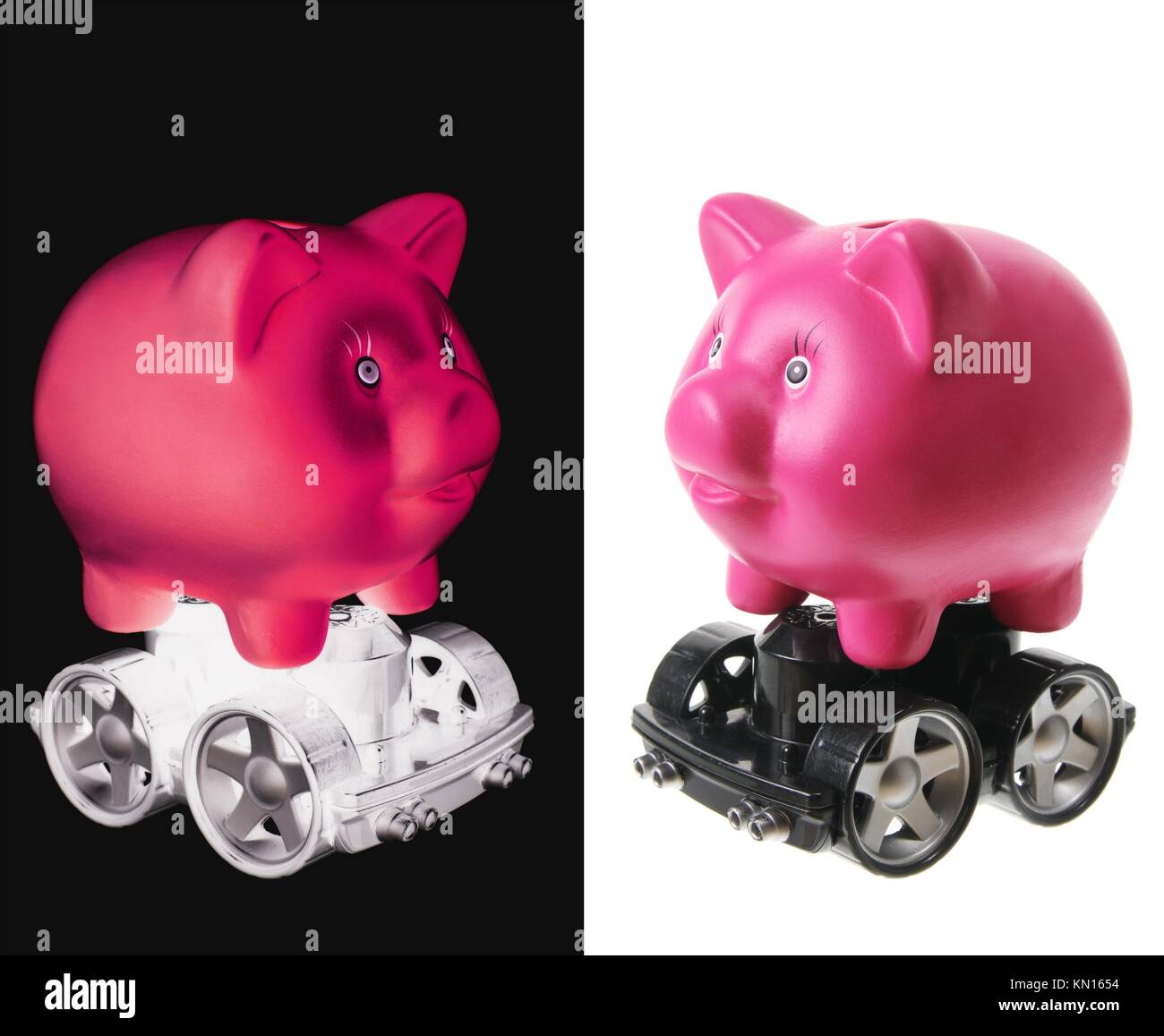 Piggy Banks with Wheels on White Background Stock Photo Alamy