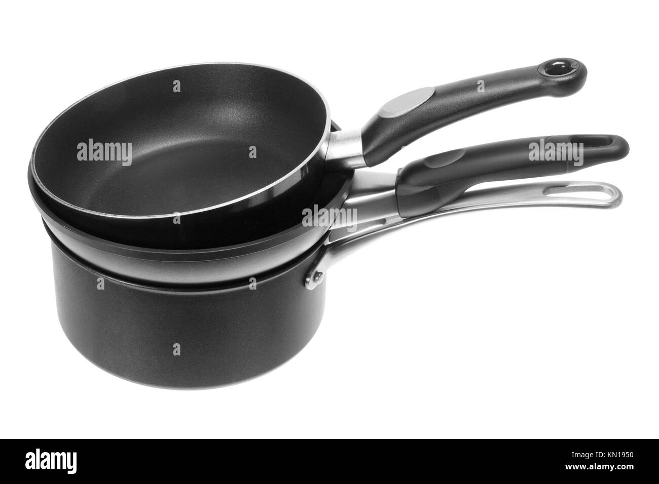 Stack of Saucepans on White Background Stock Photo Alamy
