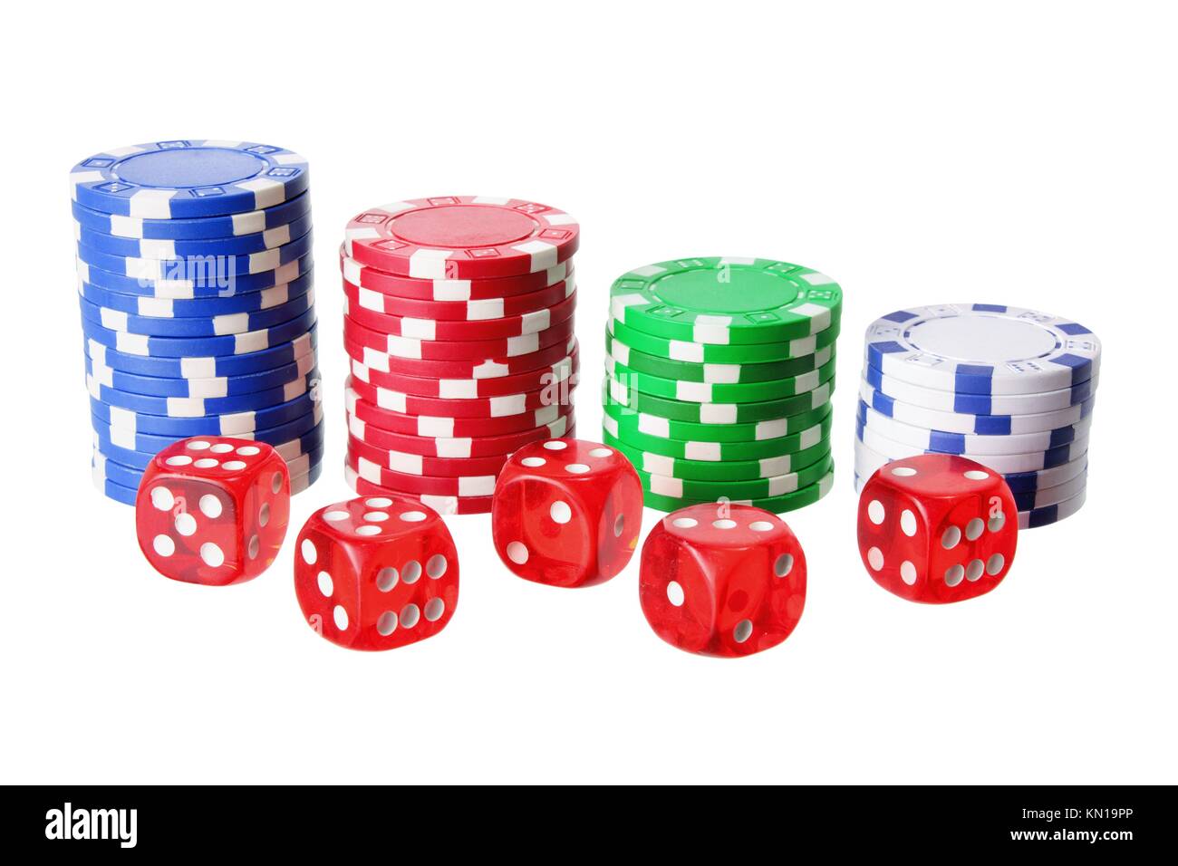 Poker Chips and Dice on White Background Stock Photo Alamy