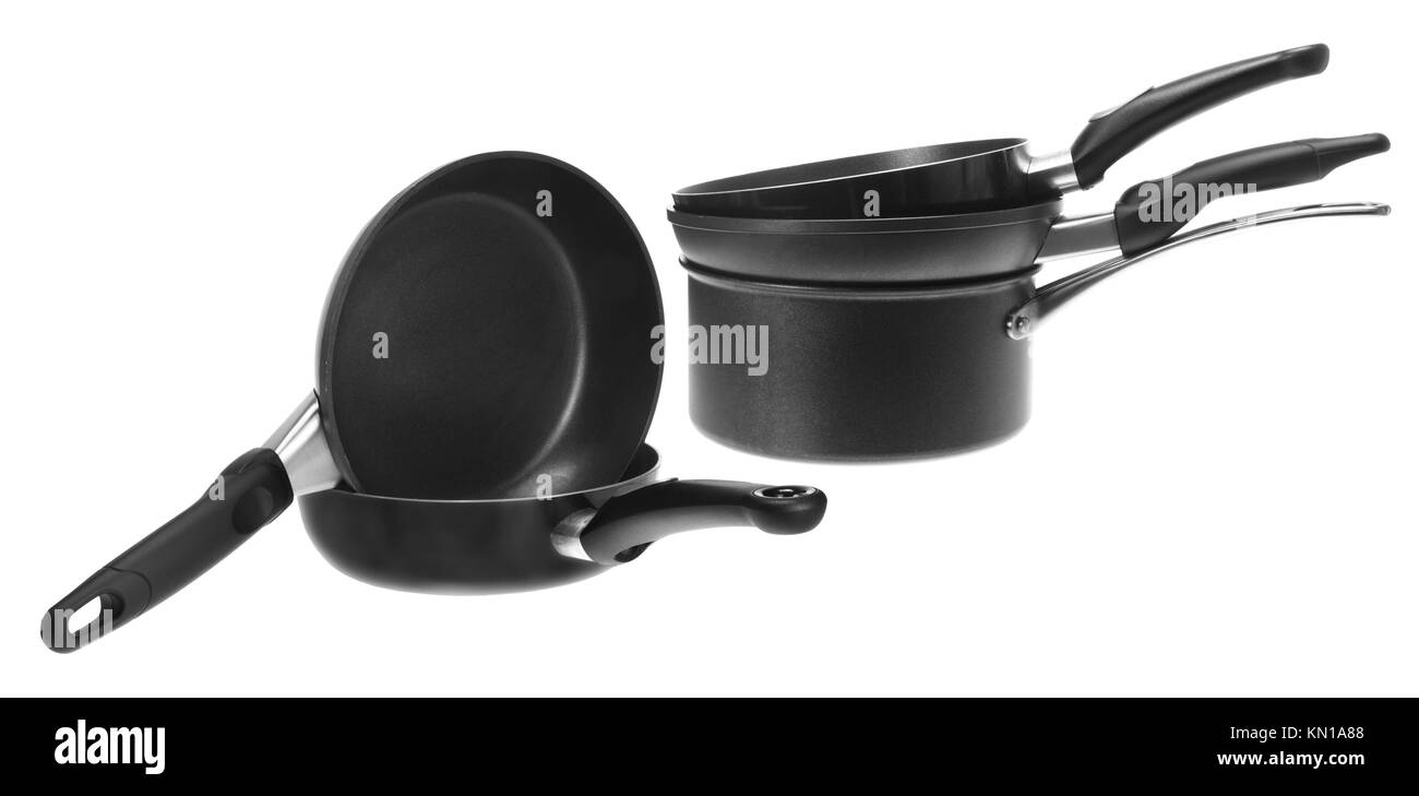 Cooking Pots and Frying Pans on White Background Stock Photo Alamy