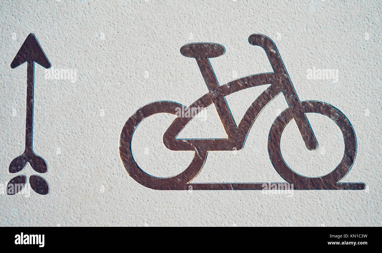 sign bike path in the Park on the tile Stock Photo