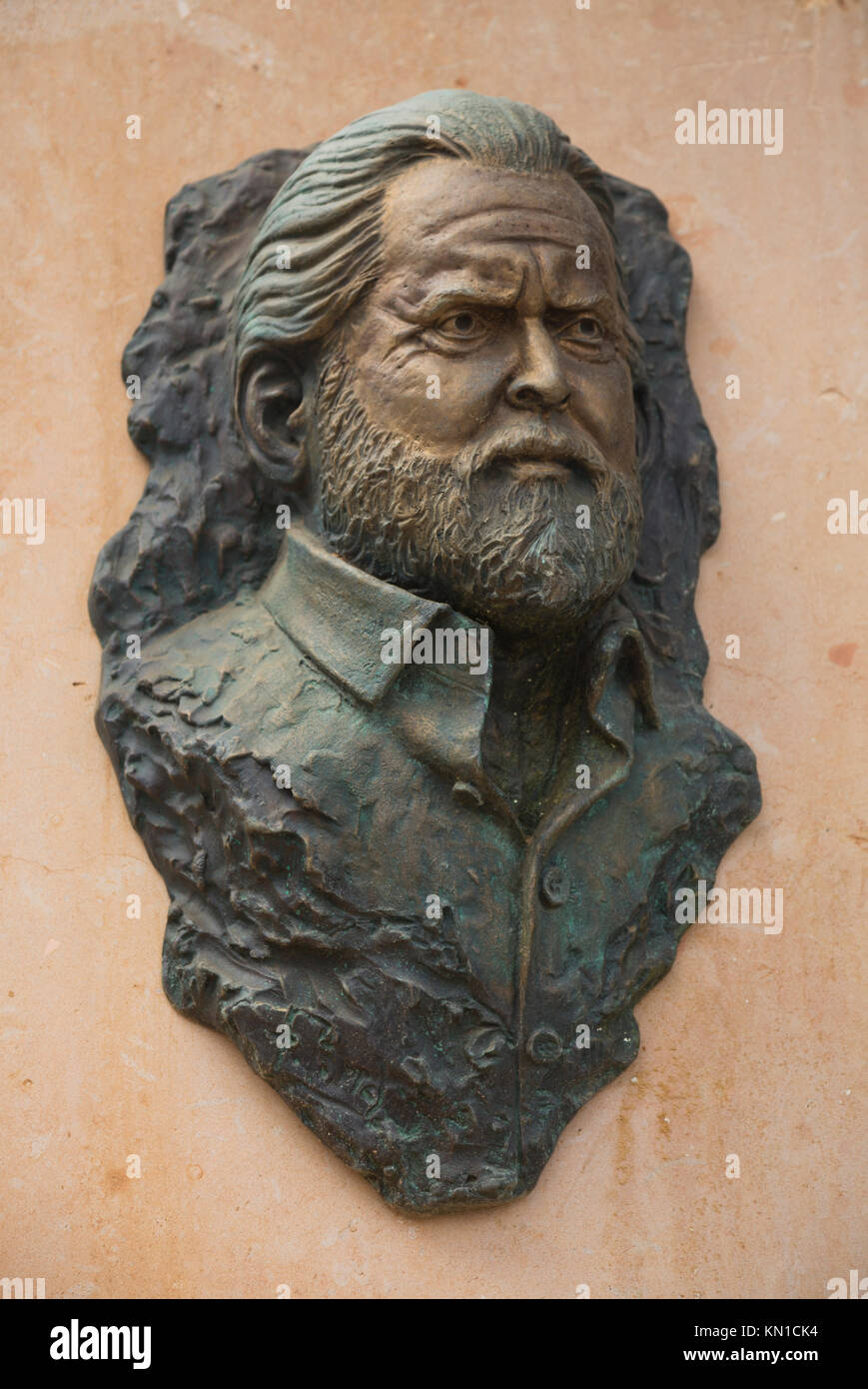 Orson Welles sculpture in Paseo Blas Infante, Ronda, Spain Stock Photo