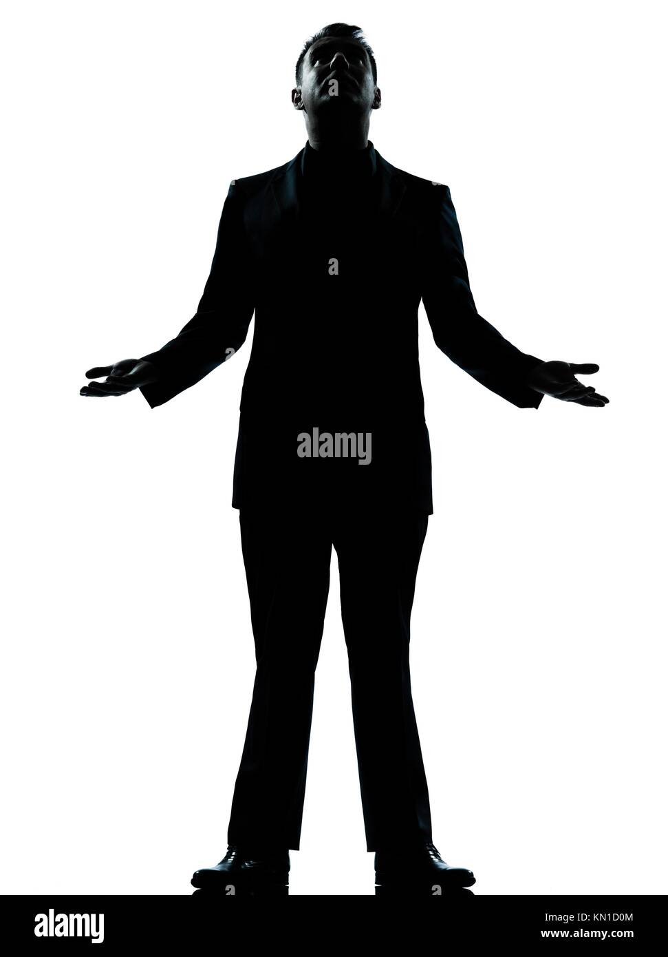 one caucasian business man hopeful looking up silhouette standing Full ...