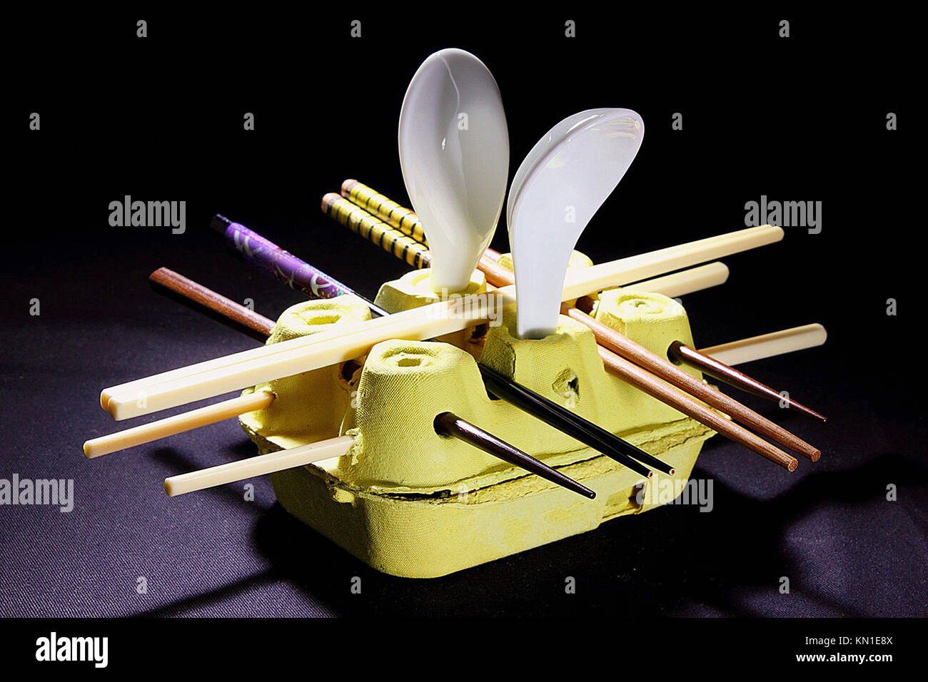 Chopstick and Spoon Holder on Black Background Stock Photo Alamy
