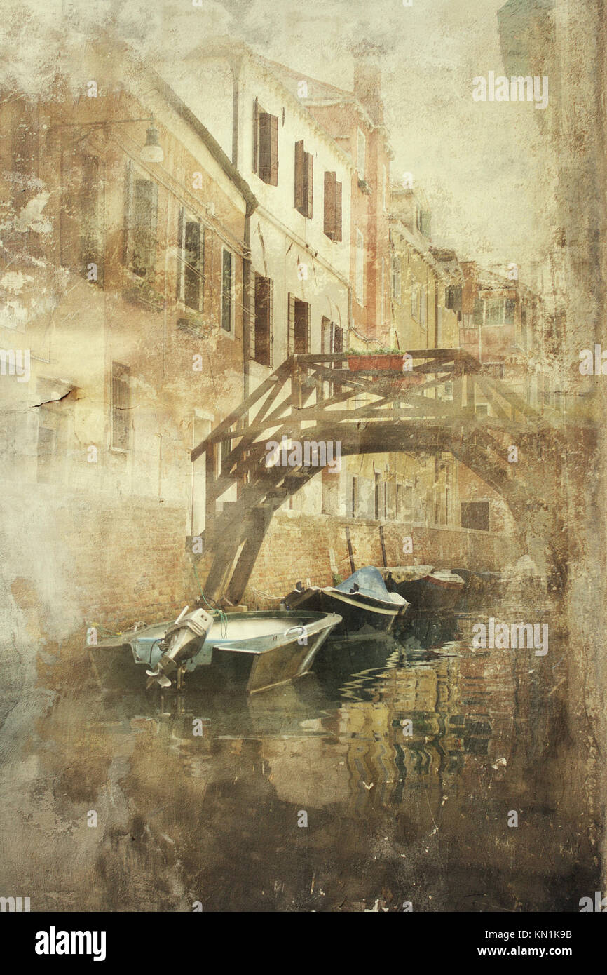 Beautiful foreshortening of Venice in a vintage-old fashion effect Stock Photo
