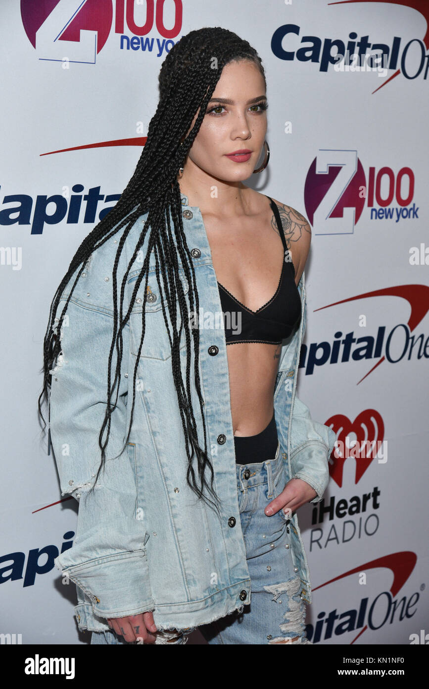 Halsey attends the Z100's Jingle Ball 2017 press room on December 8, 2017 in New York City. Stock Photo