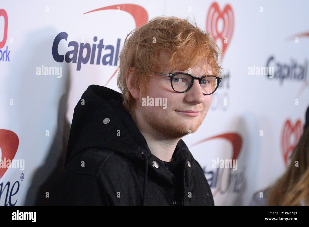 Ed Sheeran attends the Z100's Jingle Ball 2017 press room on December 8, 2017 in New York City. Stock Photo