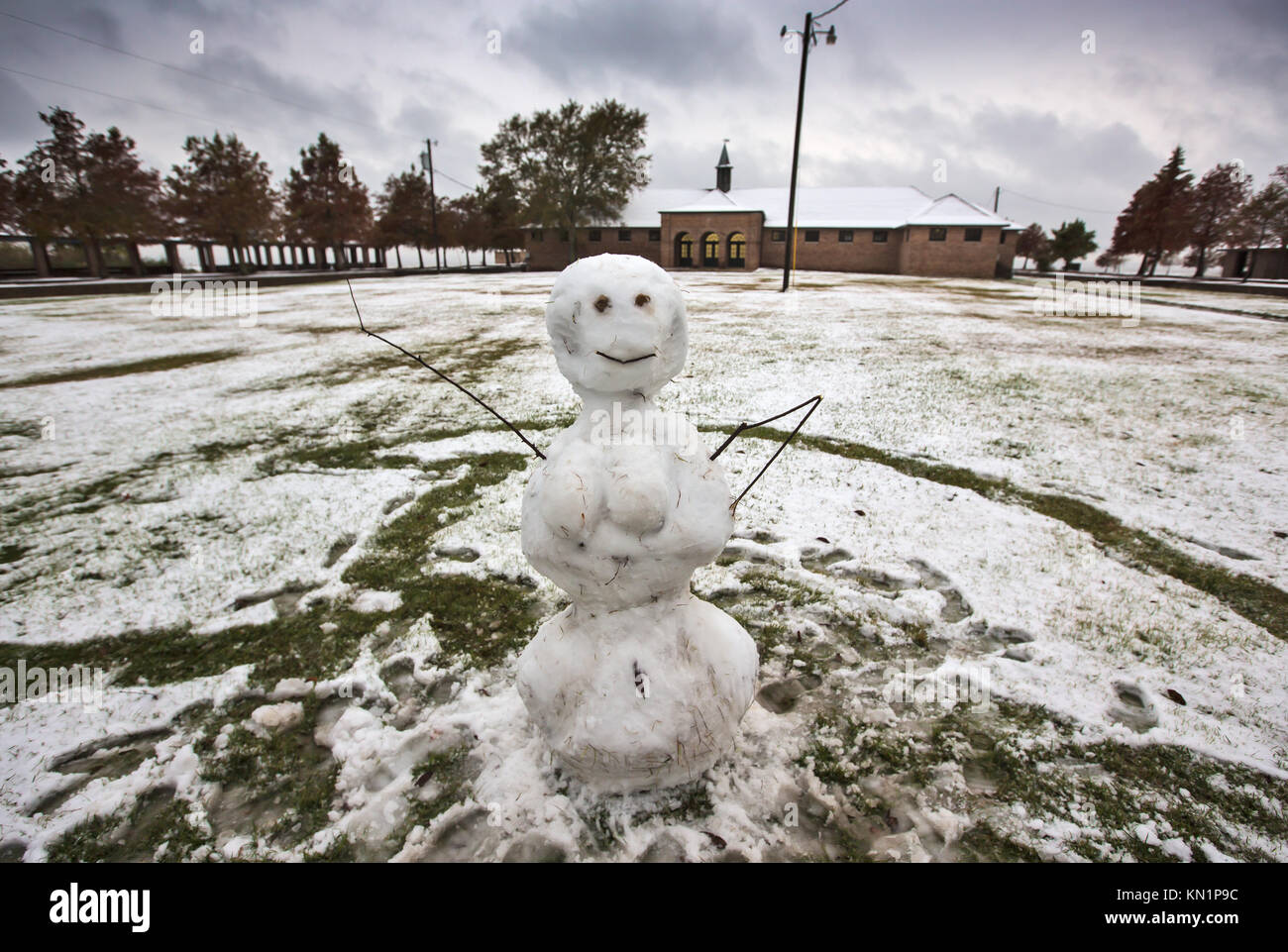 Mandeville, Louisiana, USA. 8th Dec, 2017. A SNOWMAN IN SOUTHERN LOUISIANA in Fontainebleau State Park on Dec. 8, 2017. A wintry mix of precipitation fell across several Deep South states causing many businesses and schools to shut down. Credit: Julie Dermansky/ZUMA Wire/Alamy Live News Stock Photo