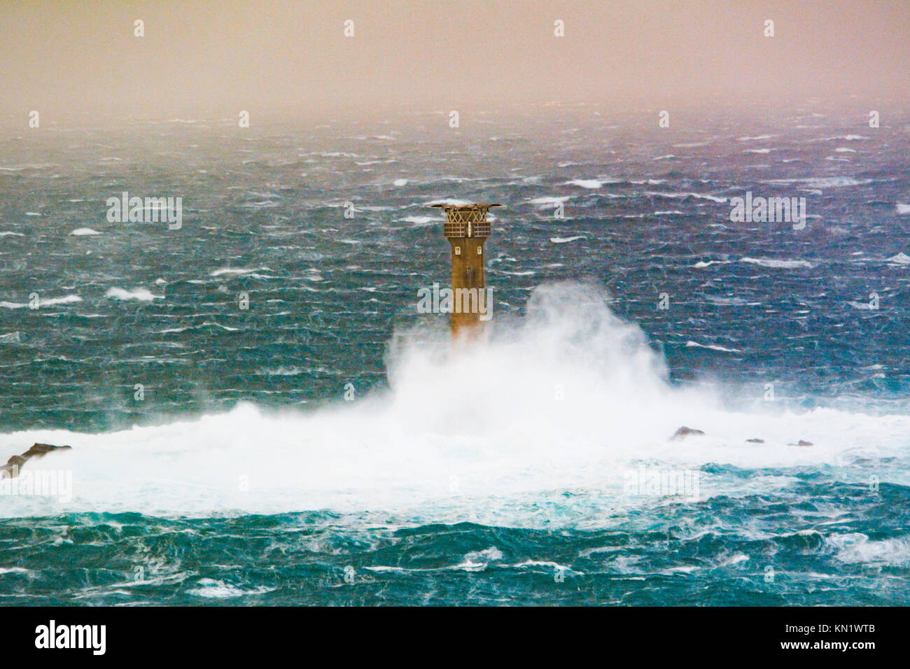 Lands End, Cornwall, UK. 10th Dec, 2017. UK Weather. The longships lighthouse at Lands End getting battered by huge winds and wages, as high winds bring disruption to Cornwall. Credit: Simon Maycock/Alamy Live News Stock Photo