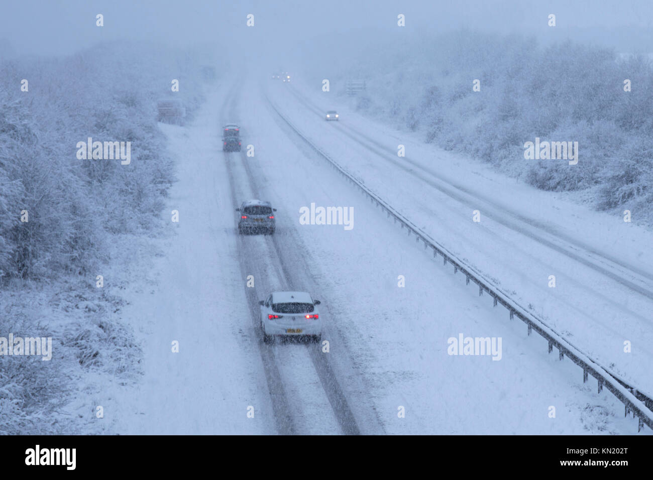 A34 Dual carrageway at Oxford in the snow Stock Photo