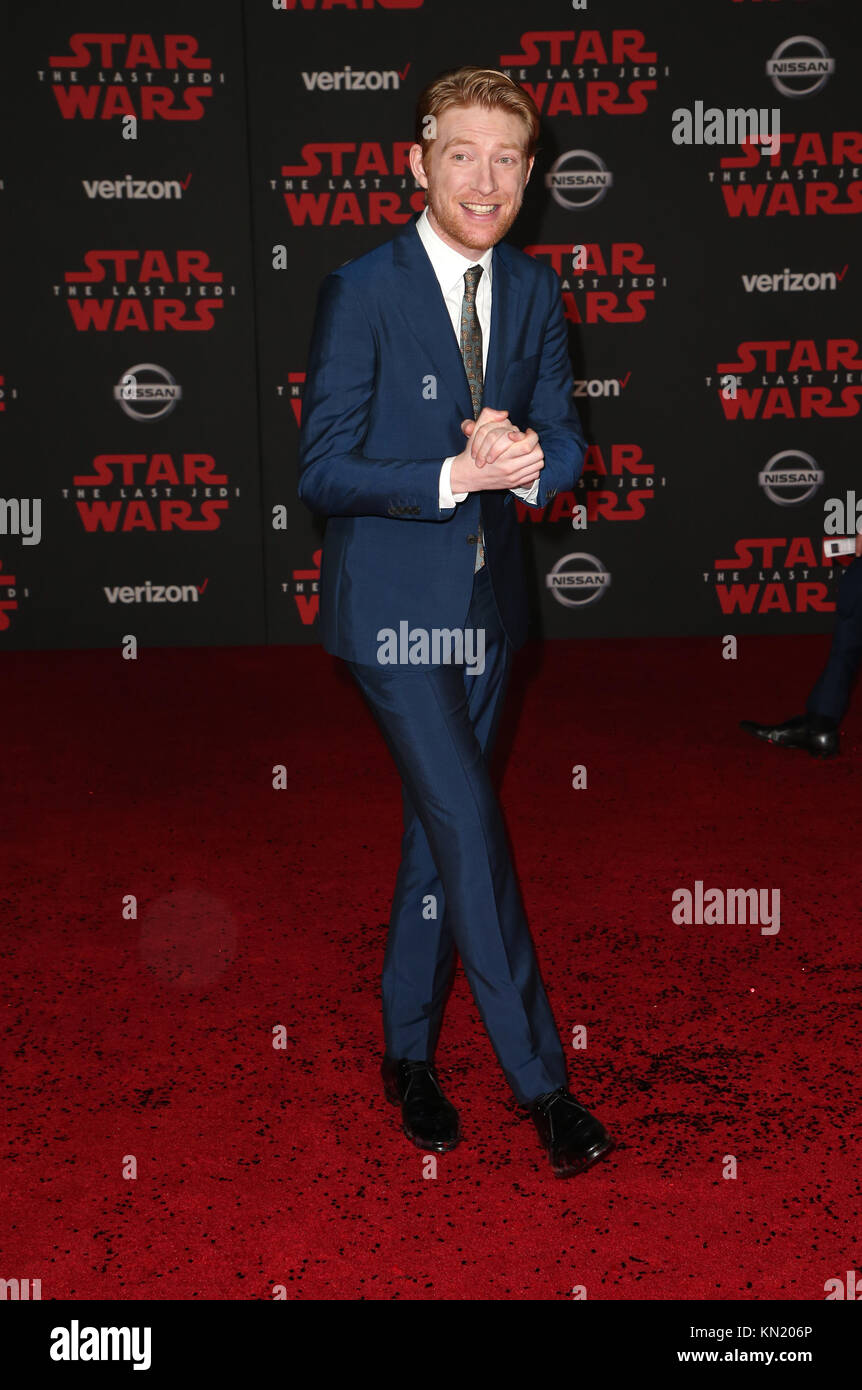 LOS ANGELES, CA - DECEMBER 9:Domhnall Gleeson, at Premiere Of Disney Pictures And Lucasfilm's 'Star Wars: The Last Jedi' at Shrine Auditorium in Los Angeles, California on December 9, 2017. Credit: Faye Sadou/MediaPunch Stock Photo