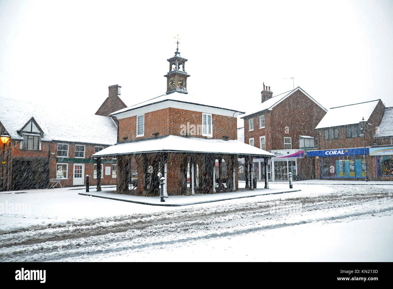 Princes Risborough Market House in heavy snow. Market Square, Town Centre, Princes Risborough