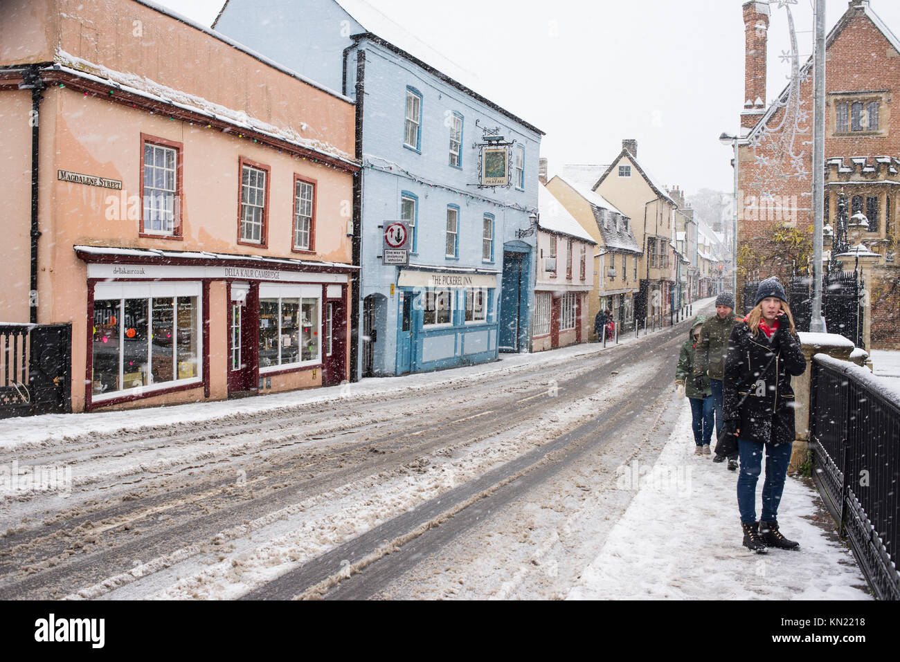 Cambridge, UK 10 December 2017. UK Weather Heavy snow in Cambridge