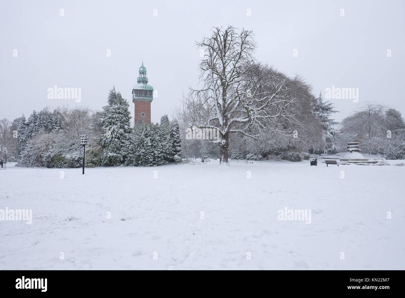 queens park loughborough after heavy snow Stock Photo