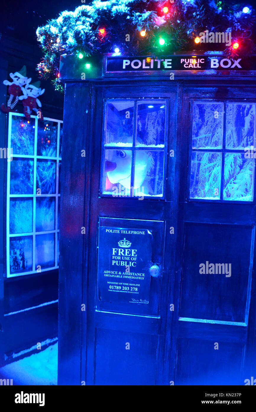 A Police Telephone Box or TARDIS inside Magic Alley at Christmas