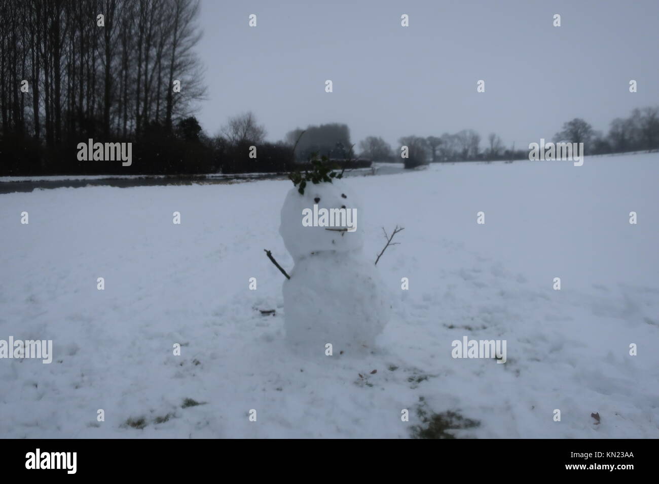 Snow man on the Oxfordshire Northamptonshire border. England UK Stock Photo