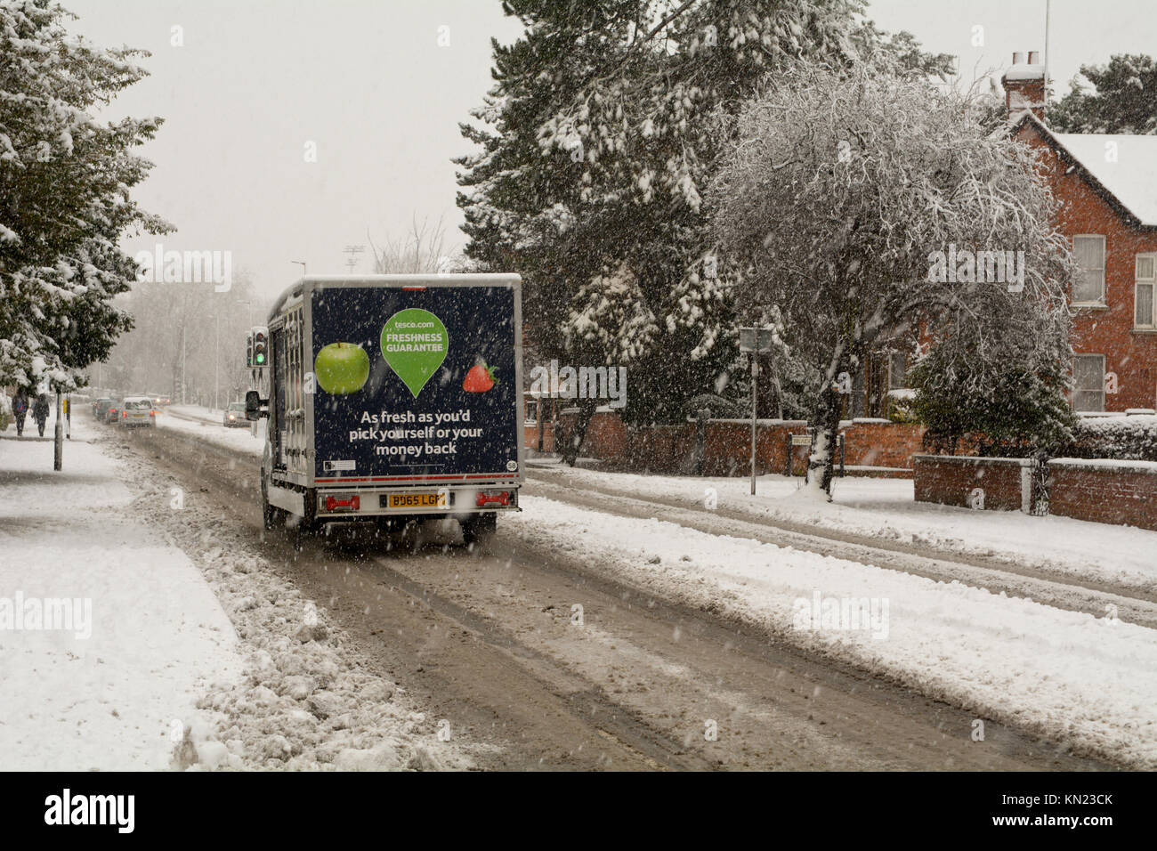 Bedford, England. 10 December 2017 A Tesco delivery lorry delivering