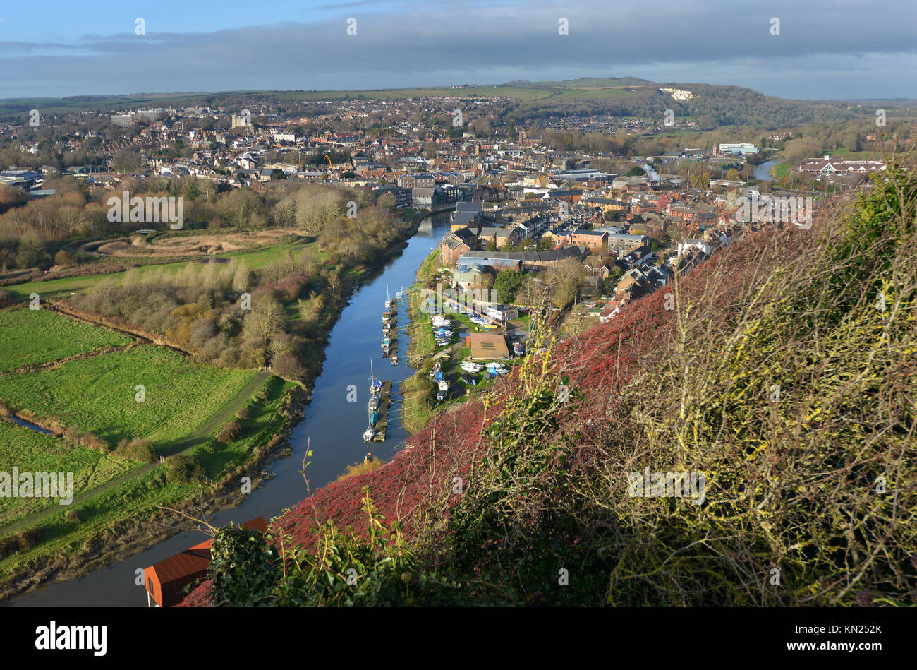 Lewes, East Sussex, in the South Downs national park, showing the Ouse