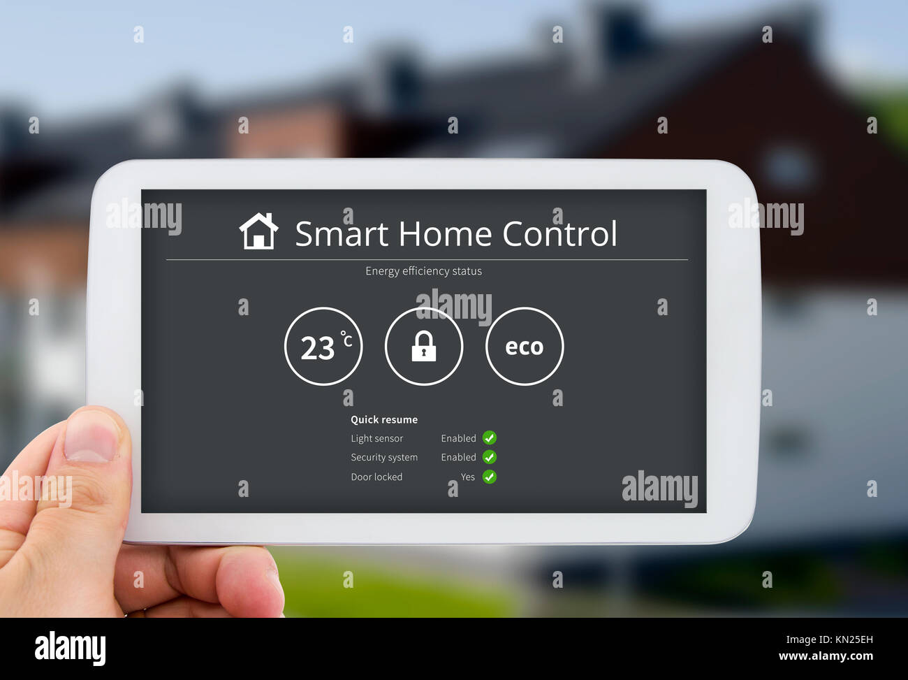 Intelligence home control technology. Remote automation system on mobile device. Eco and security solution Stock Photo