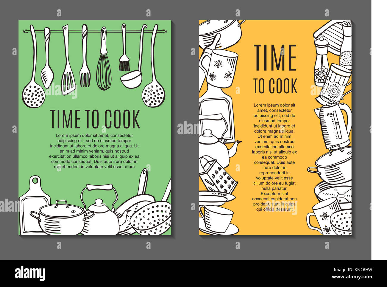 illustration of flyers with kitchen ware. cooking Stock Photo - Alamy