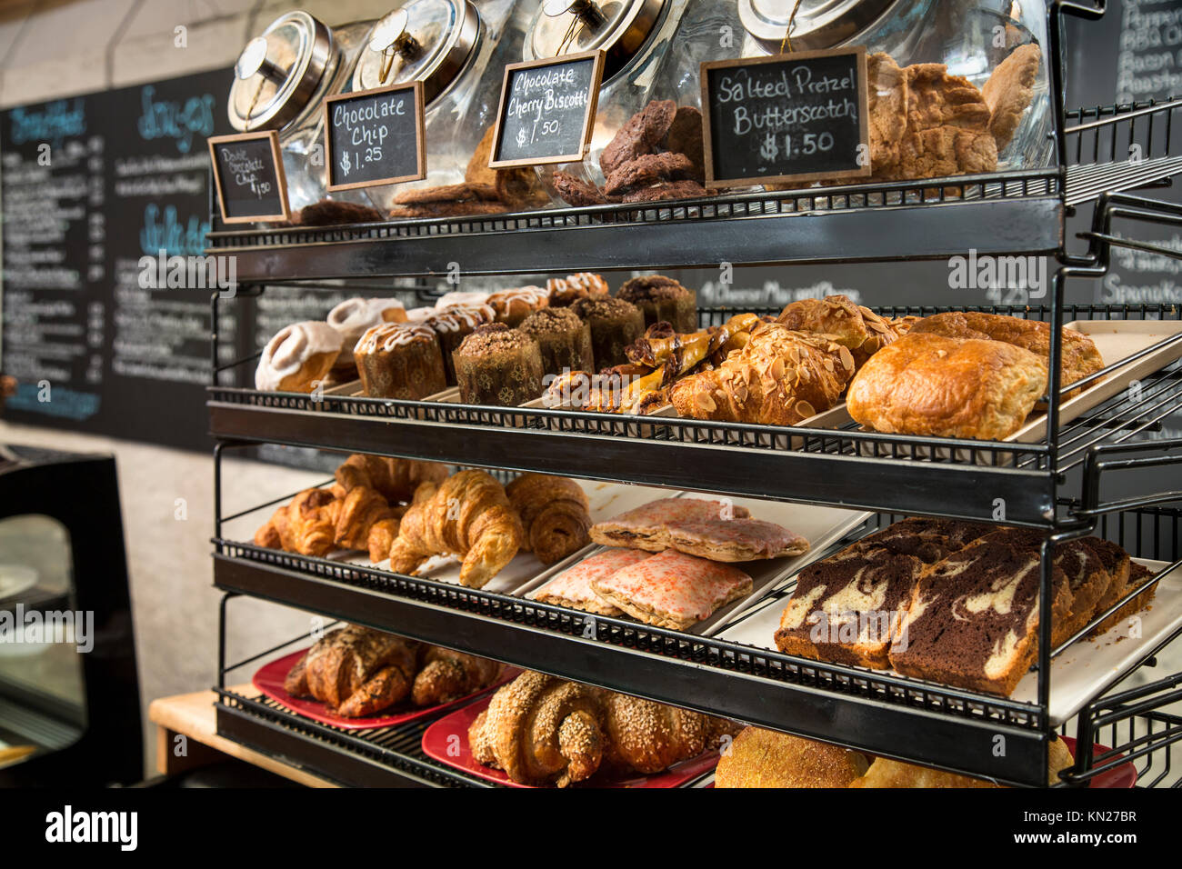 Cocoon Coffee shop with food and bakery display, Hawley, Pennsylvania, USA, Stock Photo