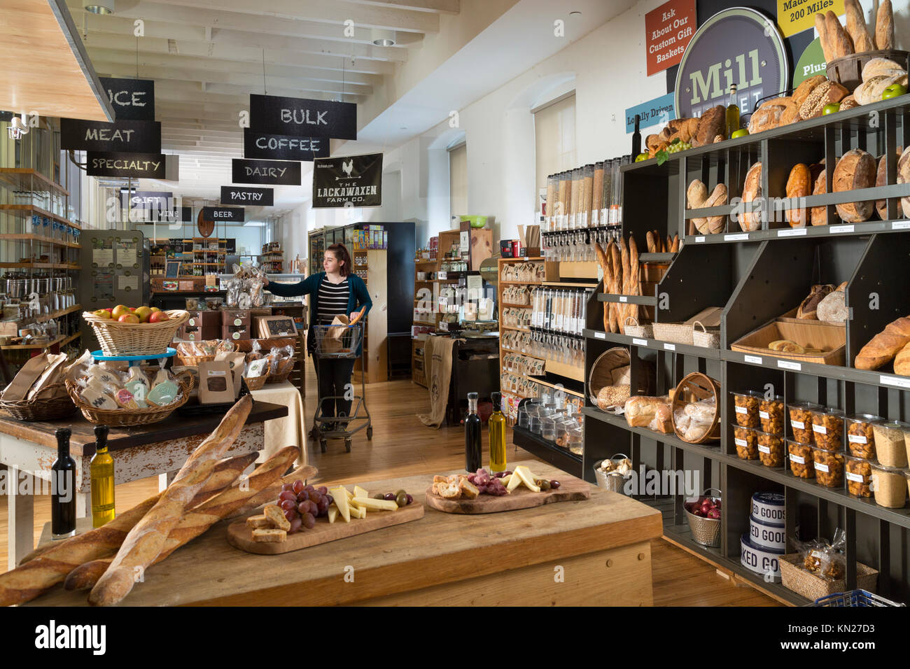 Shopper in Market with a local Products Focus, The Mill Market, Hawley, Pennsylvania, USA, Stock Photo