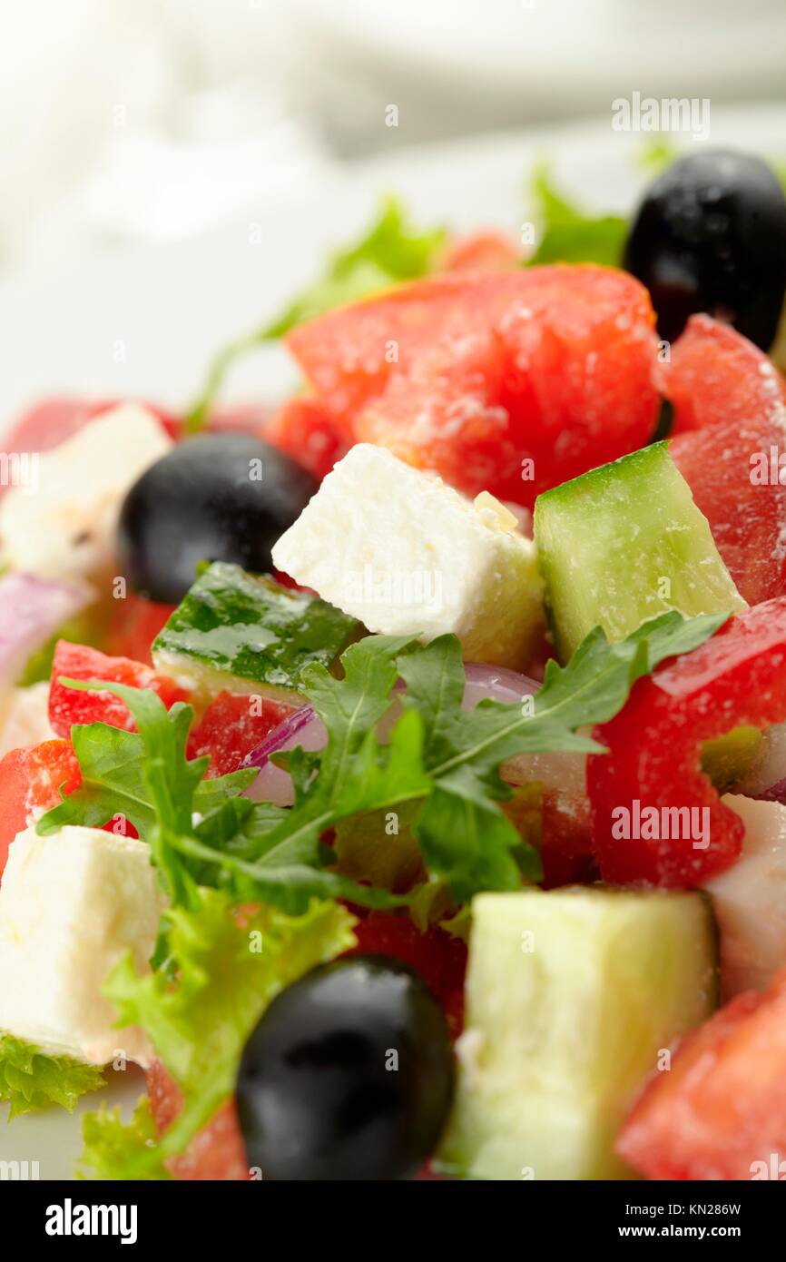 Fresh Greek Salad Close up view Stock Photo Alamy