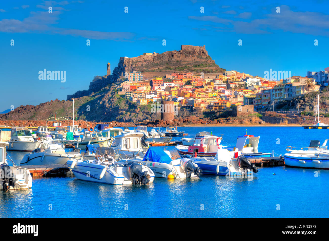 View Of Ancient Villageof Castelsardo Sardinia From The Harbor In A 