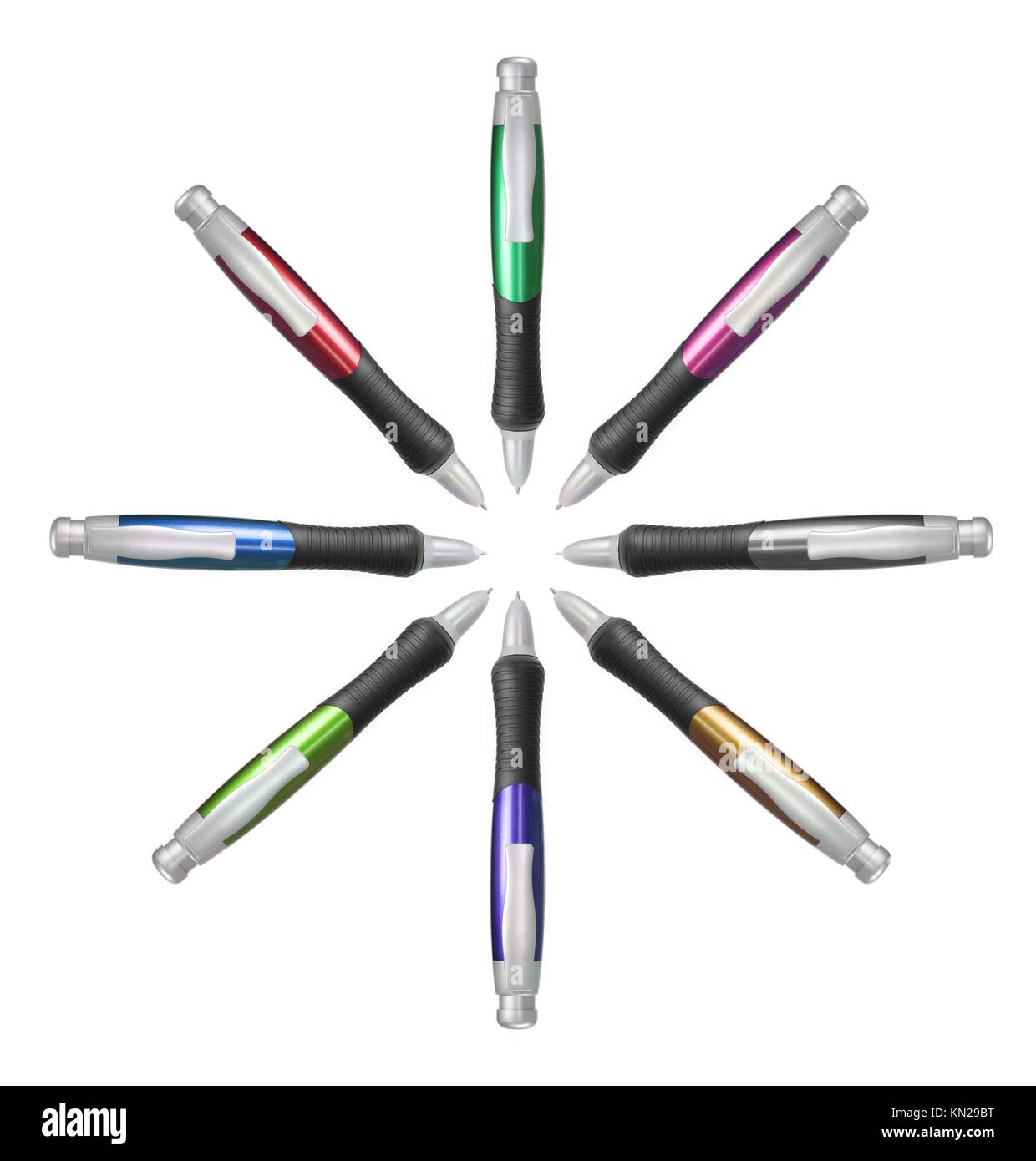 Ballpoint Pens on White Background Stock Photo Alamy