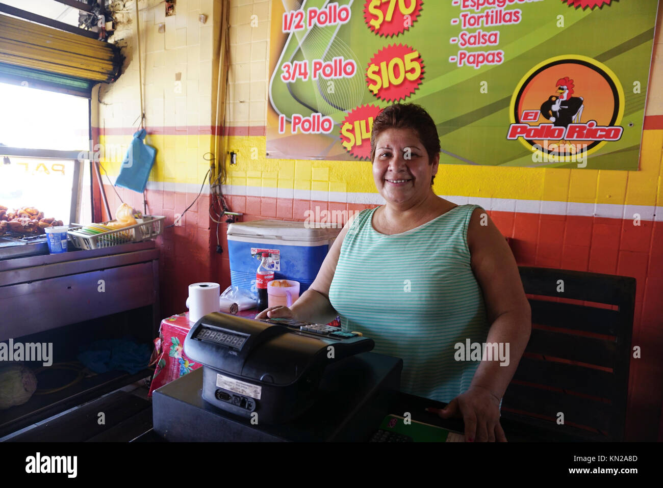 Female Mexican business owner running small restuarant in Acapulco, Mexico Stock Photo