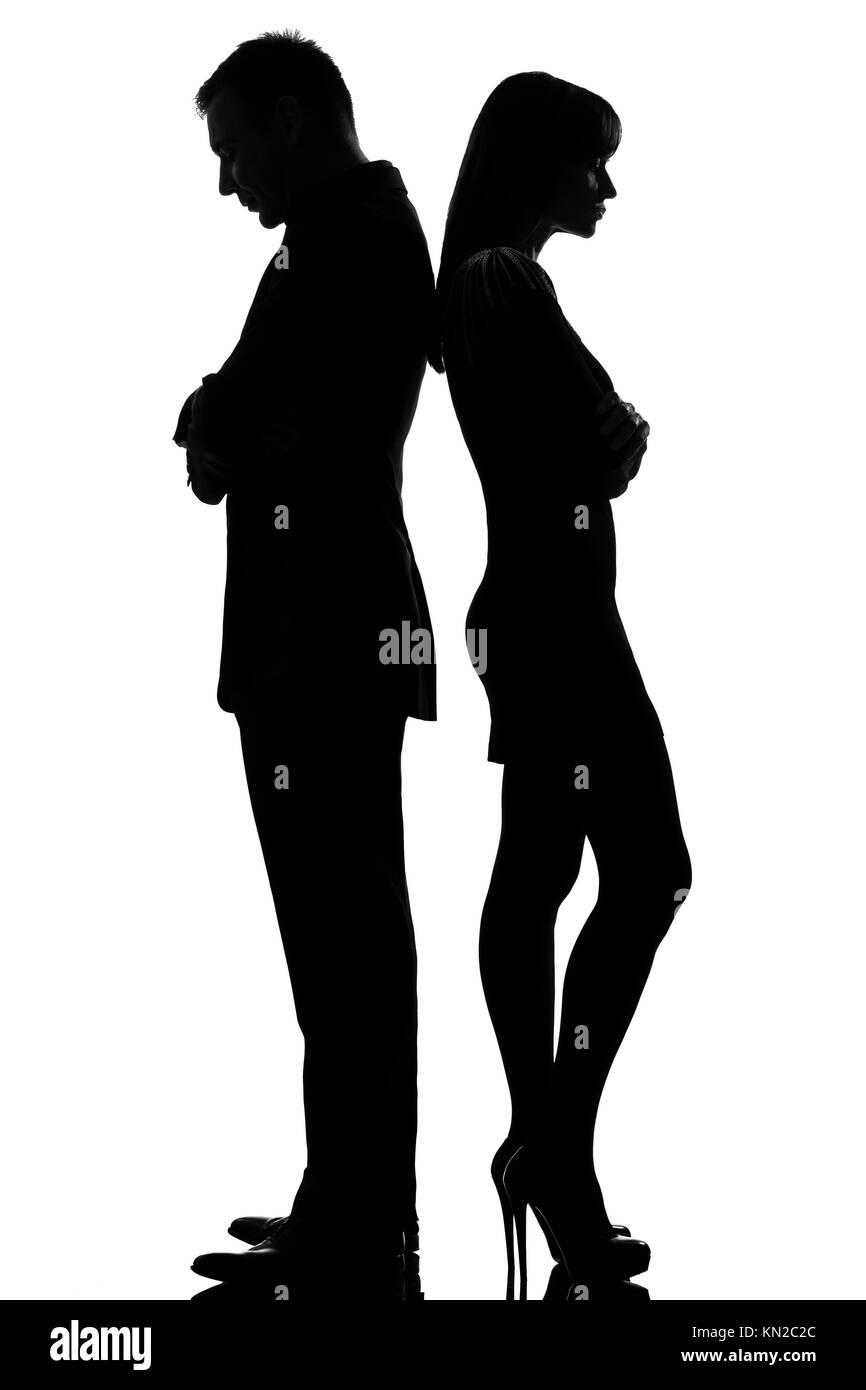 Afrika periode In hoeveelheid one caucasian couple standing back to back man and woman sad in studio  silhouette isolated on white background Stock Photo - Alamy