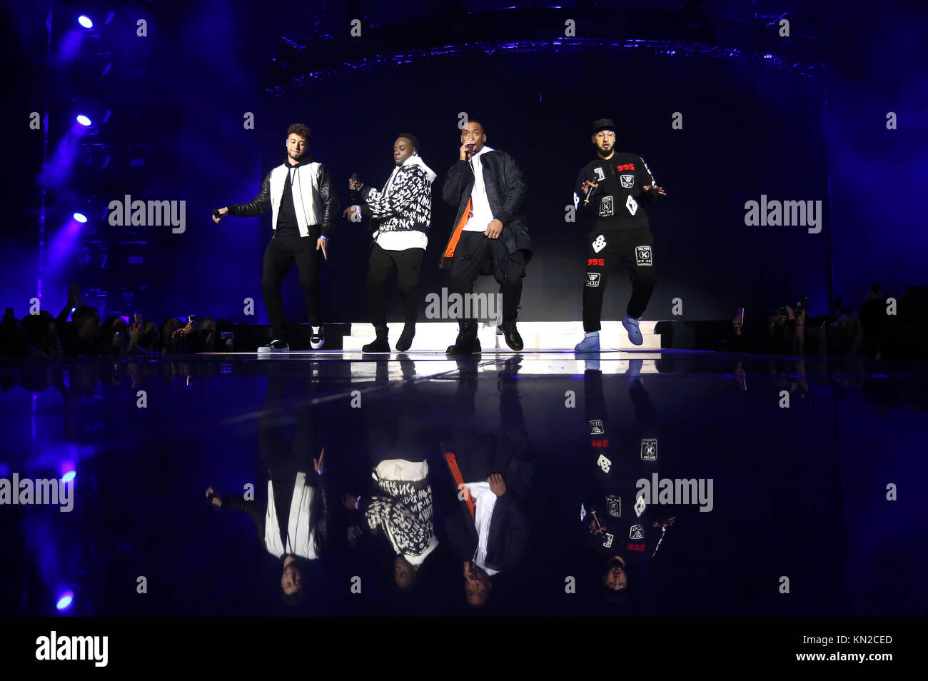 Rak-Su perform on stage during day one of Capital's Jingle Bell Ball with Coca-Cola at London's O2 Arena. Stock Photo