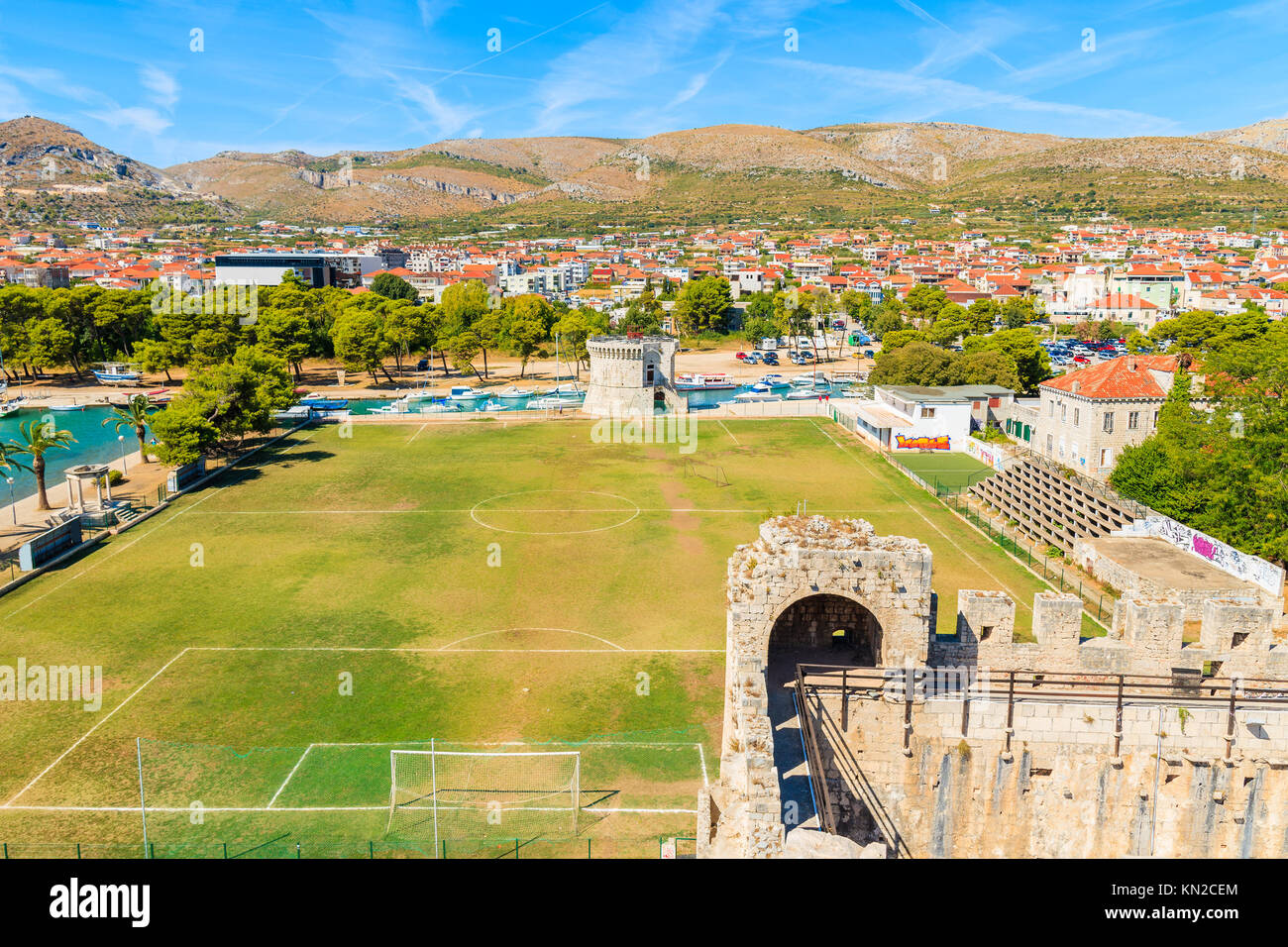 Football field in Trogir town, Dalmatia, Croatia Stock Photo