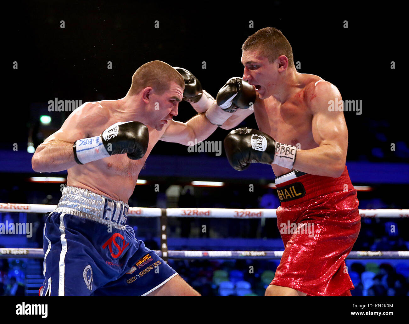 Johnny Barton (left) in action against Mihail Orlov during their IBF ...