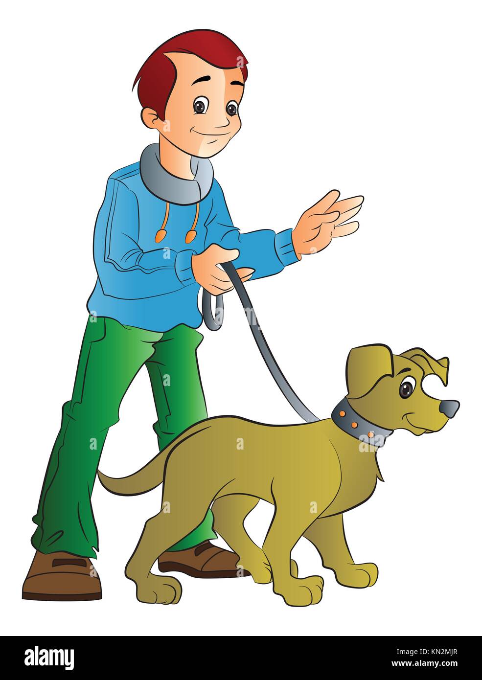 Illustration man walking dog hi-res stock photography and images - Alamy