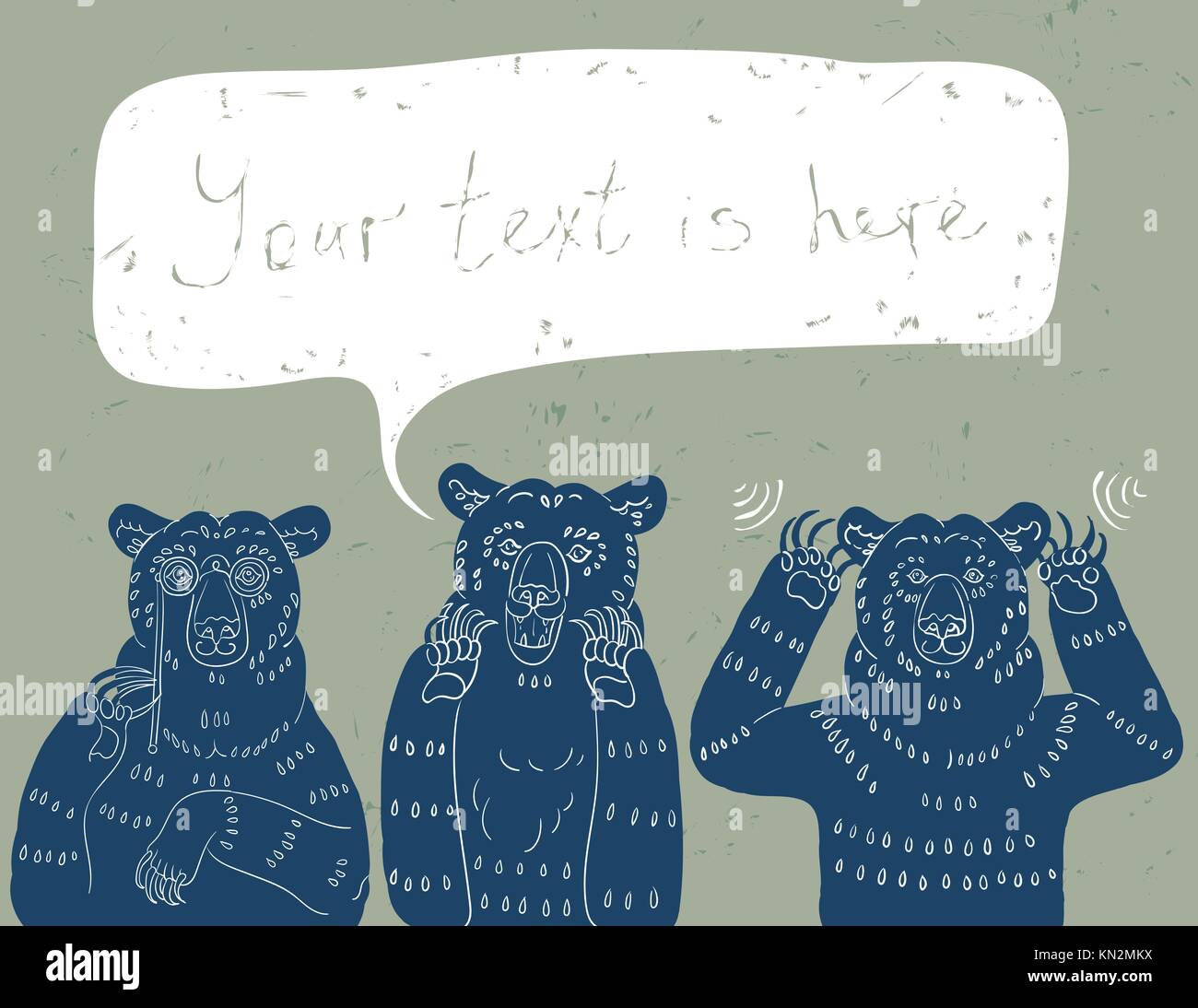 Vector Illustration of Three Wise Bears: See No Evil, Speak No Evil, Hear No Evil Stock Vector