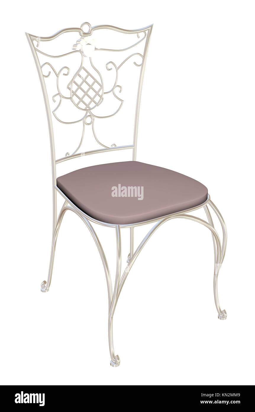 Cast-iron chair with padded seat, gray, 3D illustration, isolated against a white background Stock Photo