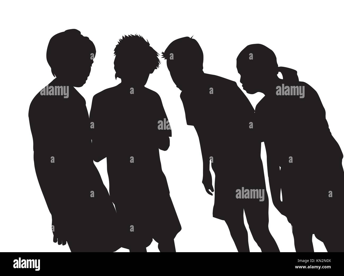 People, group of 4 huddled together, vector illustration Stock Photo