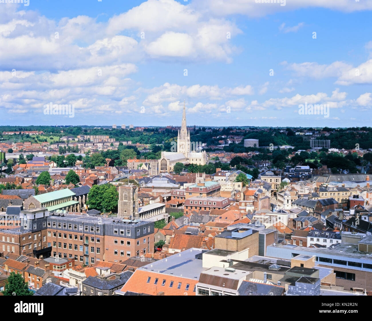Norwich City and Cathedral with surrounding countryside in the far distance, Norwich. Norfolk, England, United Kingdom Stock Photo