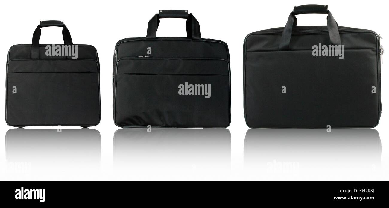 Three black laptop bags isolated on white background Stock Photo Alamy