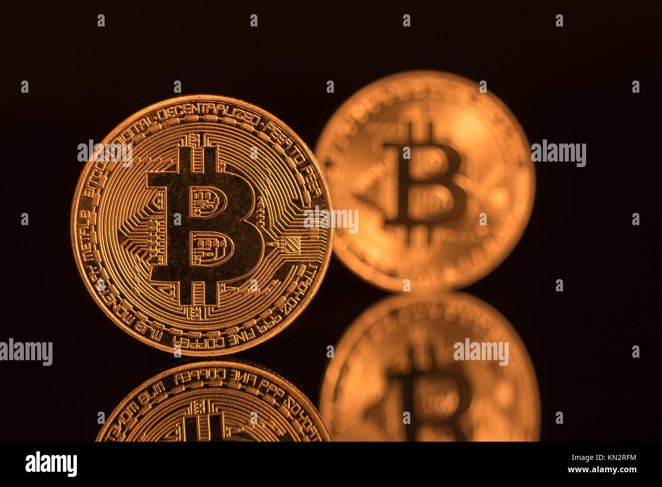 Gold coloured Bitcoins. the cryptocurrency which has made spectacular gains  in 2017, then 2018 bitcoin price crash Stock Photo - Alamy