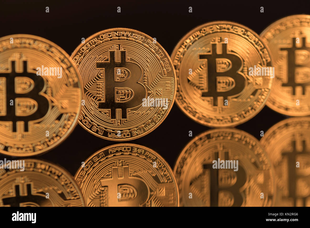 Gold coloured Bitcoins. the cryptocurrency which has made spectacular