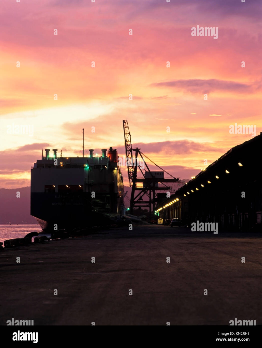 Pure car carrier vessel alongside dock in Port of Spain, Trinidad, Trinidad and Tobago, Caribbean Stock Photo