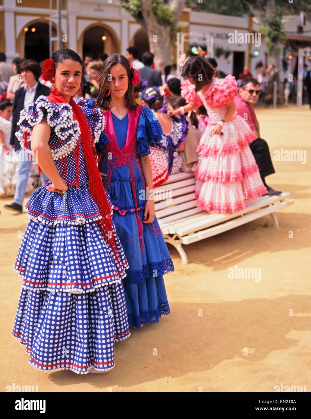 Jerez Horse Fair, Feria del Caballo, young ladies dressed in trajes de  gitanas (gypsy dresses), Jerez de la Frontera, Andalusia, Spain Stock Photo  - Alamy