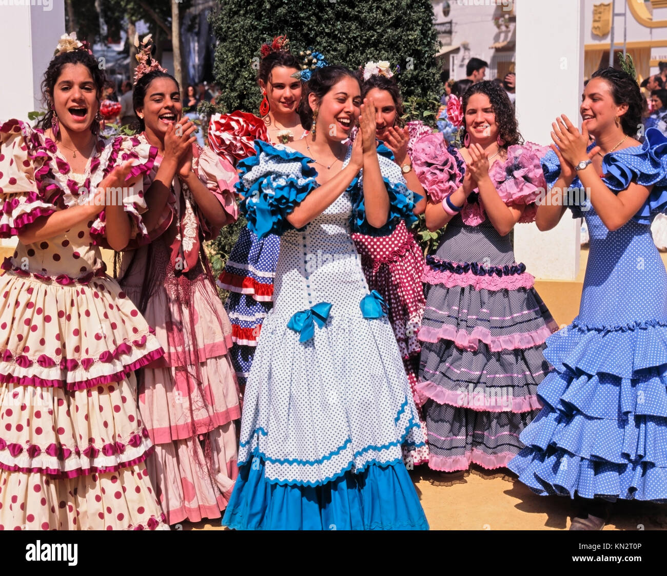 Jerez Horse Fair, Feria del Caballo, woman joyfully clapping dressed in ...