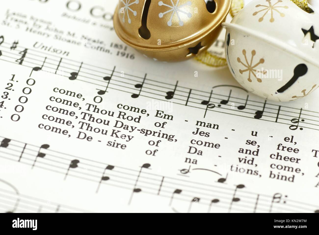 Detail of songbook with Christmas carols and christmas decoration Stock Image