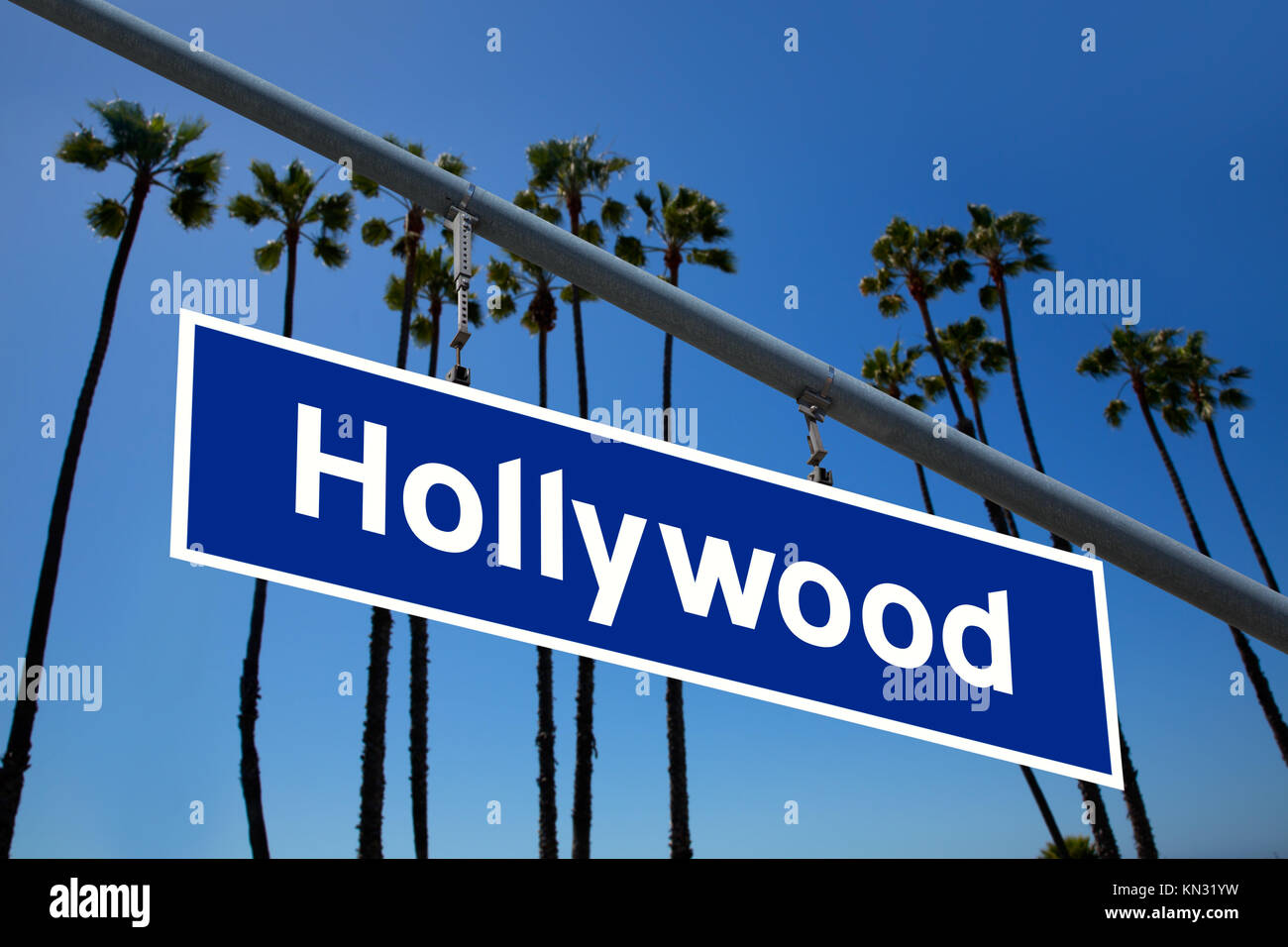 Los Angeles Palm Trees Hollywood Sign High Resolution Stock Photography