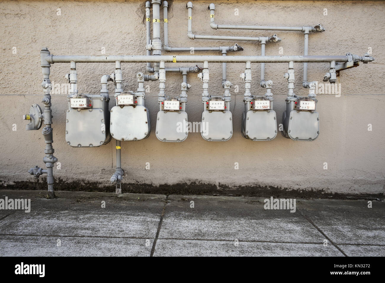 Row of gas meters in Portland, Oregon Stock Photo Alamy